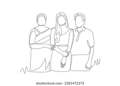 Indian family concept one-line drawing
