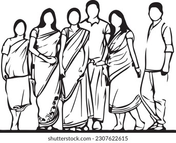 Indian Family line art vector silhouette 