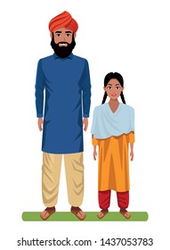 indian family man with beard and turban young girl with sari profile picture avatar cartoon character portrait vector illustration graphic design