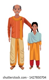 indian family man with moustache and bald next to young girl with braid wearing traditional hindu clothes profile picture avatar