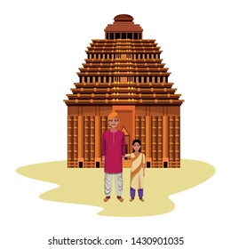 indian family man with moustache and turban young girl with sari and indian monument hawa mahal behind profile picture avatar