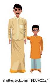 indian family man with moustache with young boy and glasses profile picture avatar cartoon character portrait vector illustration graphic design