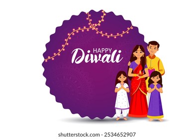 Indian family people celebrating Diwali festival of India in vector