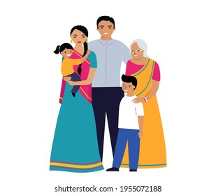 Indian Family. three generations family. Set of people in traditional national clothes