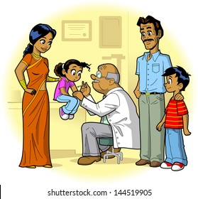 Indian Family Visiting Doctor's Office and Daughter Gets a Shot