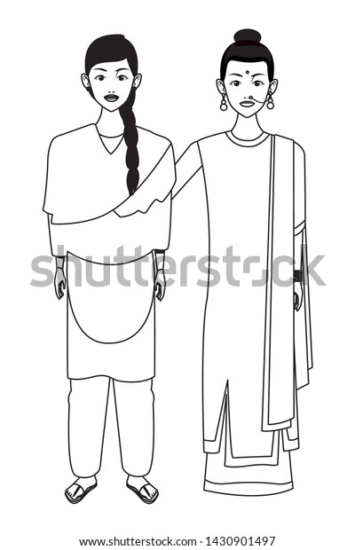 Indian Family Woman Braid Young Girl Stock Vector (Royalty Free ...