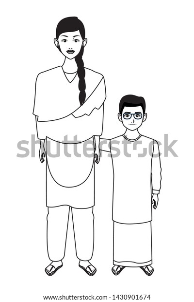 Indian Family Woman Braid Young Boy Stock Vector (Royalty Free ...