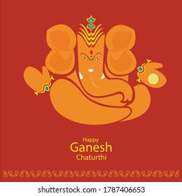 Indian famous festival Ganesh Chaturthi celebration orange color Ganesha icon on red background