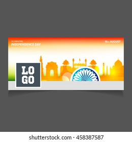 Indian Famous Monument qutab minar, taj mehal etc. Happy Independence Day India Banner