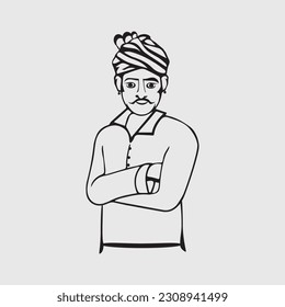 Indian Farmer, agriculturist, Happy Farmers day Vector Illustration. Simple outline sketch of Indian farmer.