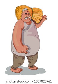 Agricultor indio cargando Haystack en su hombro