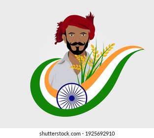 Indian Farmer Character Logo, Caricature, Illustration - Vector