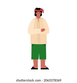 Indian farmer or countryman in traditional clothes male cartoon character, flat vector illustration isolated on white background. Agricultural worker or peasant.