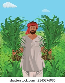 Indian farmer with crops vector illustration for your design