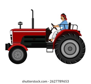 Indian Farmer Driving Tractor Vector, Cartoon Farmer, Tractor, Indian Farmer Character Illustration, Man driving Illustration