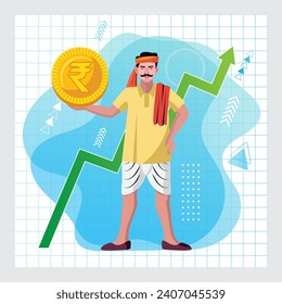 indian farmer earning growth concept vector