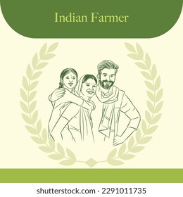 ilustración de la línea de la familia de agricultores indios