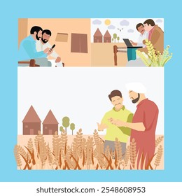 Indian Farmer In Farm Flat Vector