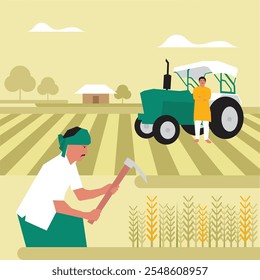 Indian Farmer In Farm Flat Vector