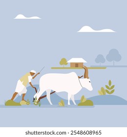 Indian Farmer In Farm Flat Vector