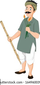 Indian farmer, Funny indian gardener man cartoon character. Vector illustration