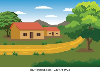 Indian farmer house. Rural side villages. Indian village people living area. Indian village road with small old hut. Village farm house old Indian rural house. Road passing on village