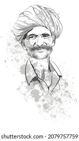 Indian farmer farmer illustration, Vector image of a poor man, A person wearing traditional turban