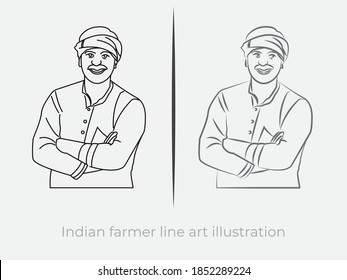 Indian farmer line art illustration vector symbol