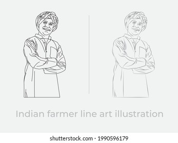 Indian farmer line art illustration vector symbol