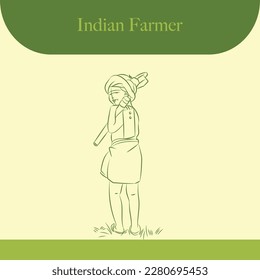 indian farmer line drawing illustration