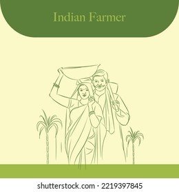 indian farmer line drawing vector illustrations