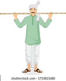 indian farmer man cartoon character. Isolated on Vector illustration