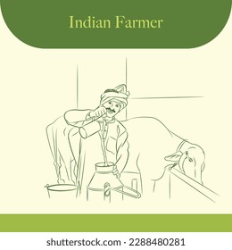 indian farmer milk farming line drawing