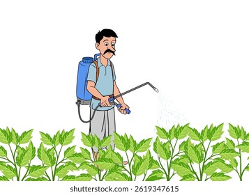 Indian Farmer Pesticide Spray Vector, Cartoon Farmer Working Illustration, Farmer Vector