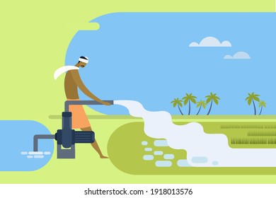 Indian farmer pumping water to agricultural field