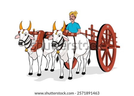 Indian Farmer Raiding a Bullock Vector Design, Empty Bullock Cart Raiding, Indian  Farmer Illustration
