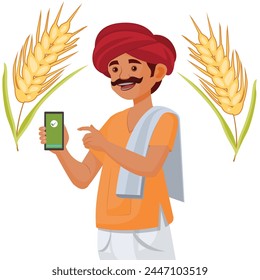 Indian farmer showing smartphone, Technology concept