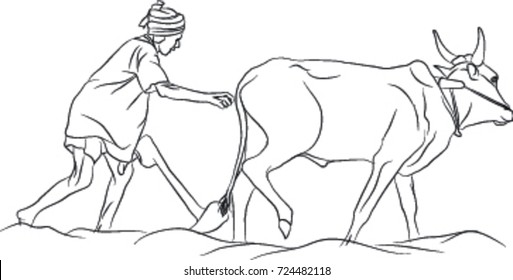 indian farmer sketch