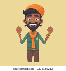 Granjero indio. Granjero sonriente. Ilustración vectorial en un estilo plano. carácter asiático