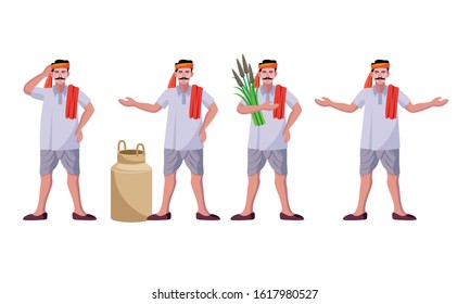 indian farmer standing different poses vector illustration