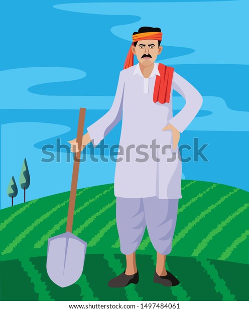 Indian Farmer Standing Farm Shovel Stock Vector (Royalty Free ...