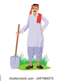 Indian Farmer Standing With Shovel