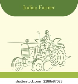 indian farmer with tractor vector illustration