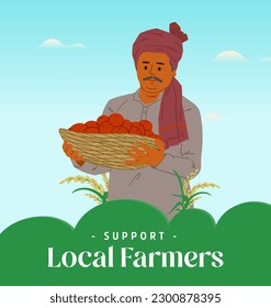 Indian farmer in traditional clothes vector flat illustration. Farmers Day, Kisan Diwas. Indian Agriculture. 