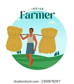 Indian farmer in traditional clothes vector flat illustration. Farmers Day, Kisan Diwas. Indian Agriculture. 