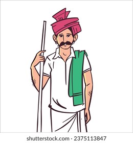 Indian farmer vector line art illustration