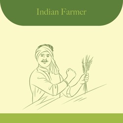 Indian Farmer Vector Line Drawing Illustration