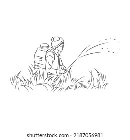 Indian farmer Vector line drawing illustration of working on the field
