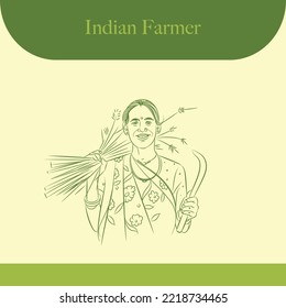 indian farmer vector line drawing design