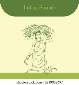 indian farmer vector line drawing illustration